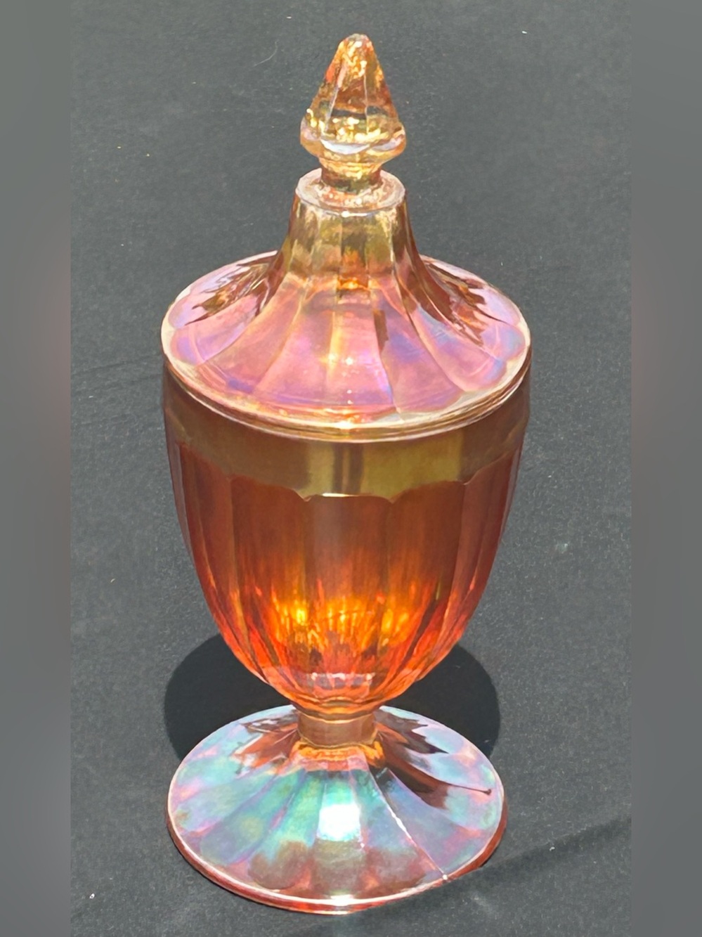 Vintage Jeannette Marigold Carnival Glass Covered Candy Dish - Picture 1 of 6